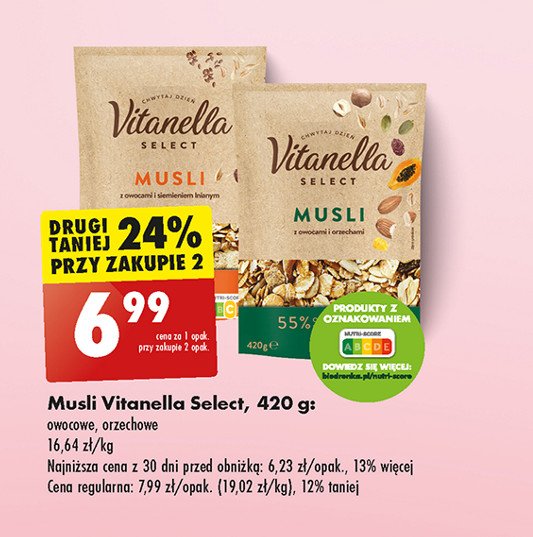 Musli premium z suszonymi owocami orzechami i pestkami dyni Vitanella promocja