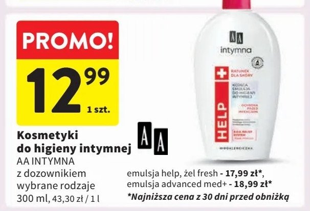 Pielęgnujący żel do higieny intymnej nawilżenie i odświeżenie fresh Aa intymna ochrona + pielęgnacja promocja