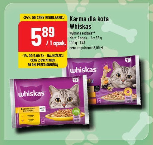 Karma dla kota kremowe wariacje kurczak i warzywa + jagnięcina i indyk Whiskas tasty mix promocja