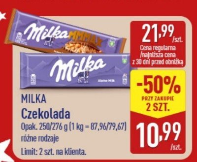 Czekolada Milka 250-279 g, różne rodzaje promocja w Aldi