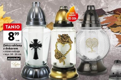 Znicz szklany z dekorem różne rodzaje 24-26 cm promocja w Intermarche