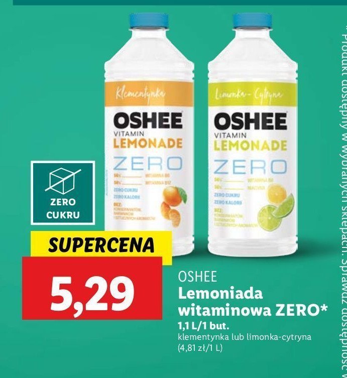 Lemoniada pomarańcza Oshee vitamin lemonade zero promocja w Lidl