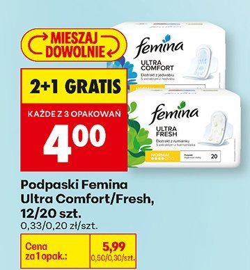 Podpaski Femina Ultra Comfort/Fresh 12/20 szt. promocja w Biedronka