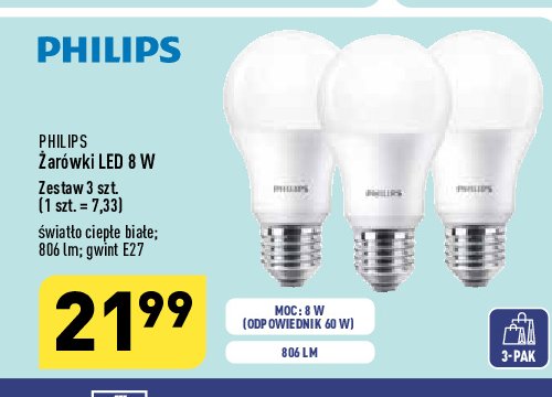 呕ar贸wki led 8w e27 kulka Philips promocja