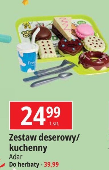 Zestaw deserowy: ciastka na tacy sztućce i napój Adar promocja