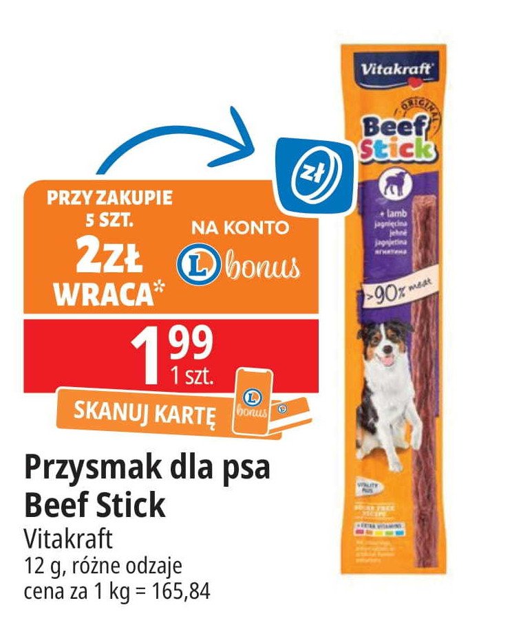 Przysmak dla psa z jagnięciną Vitakraft beef stick promocja w Leclerc