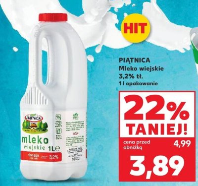 Mleko wiejskie PIĄTNICA 3,2% tł. promocja w Kaufland