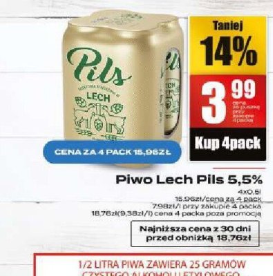 Piwo Lech Pils 5,5% promocja w Supeco