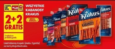 Kabanosy Krakus 2+2 gratis promocja w Biedronka
