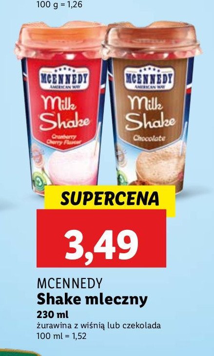 Shake mleczny wiśnia z żurawiną Mcennedy promocja