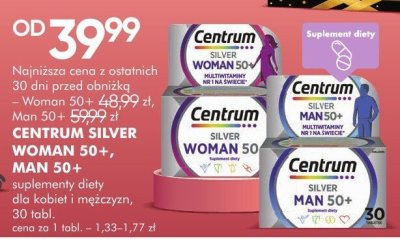 Suplementy diety Centrum Silver Woman 50+, Man 50+ promocja w Super-Pharm