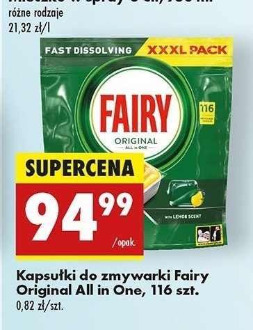 Tabletki do zmywarki lemon Fairy all in 1 promocja w Biedronka