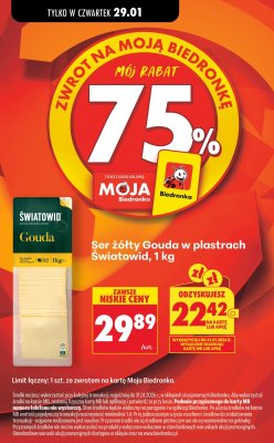 Ser żółty Gouda w plastrach Światowid, 1 kg promocja w Biedronka
