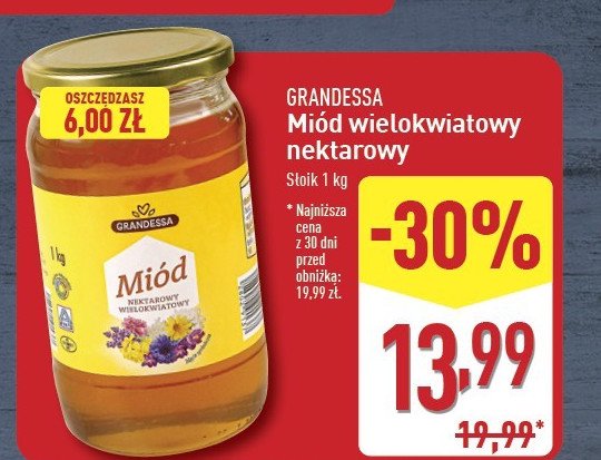 Miód wielokwiatowy nektarowy GRANDESSA promocja w Aldi