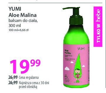 Balsam do ciała intensywne nawilżenie + odświeżenie aloe arbuz Yumi cosmetics promocja w Hebe