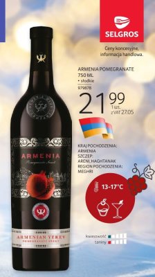 Wino czerwone Armenia Pomegranate 750ml promocja w Selgros