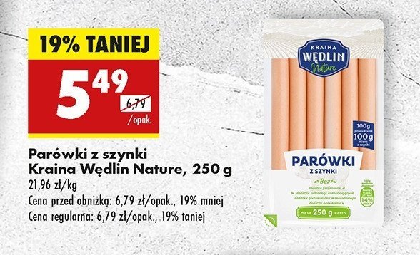 Parówki z szynki Kraina wędlin nature promocja w Biedronka