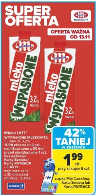 Mleko UHT wypasione MLEKOVITA 1l 3,2% promocja w Carrefour