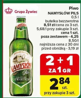 Piwo NAMYSŁÓW PILS butelka bezwzrotna 0,5 l promocja w Carrefour