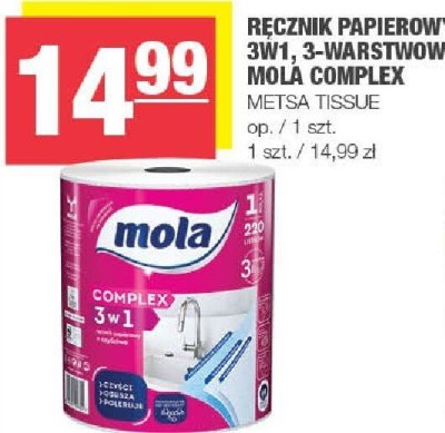 Ręcznik papierowy 3W1, 3-warstwowy MOLA COMPLEX METSA TISSUE promocja w SPAR