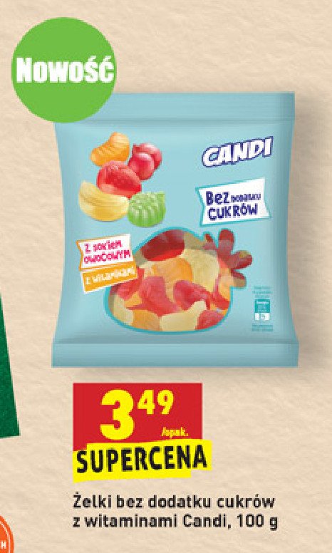 Żelki bez dodatku cukrów Candi (biedronka) promocja