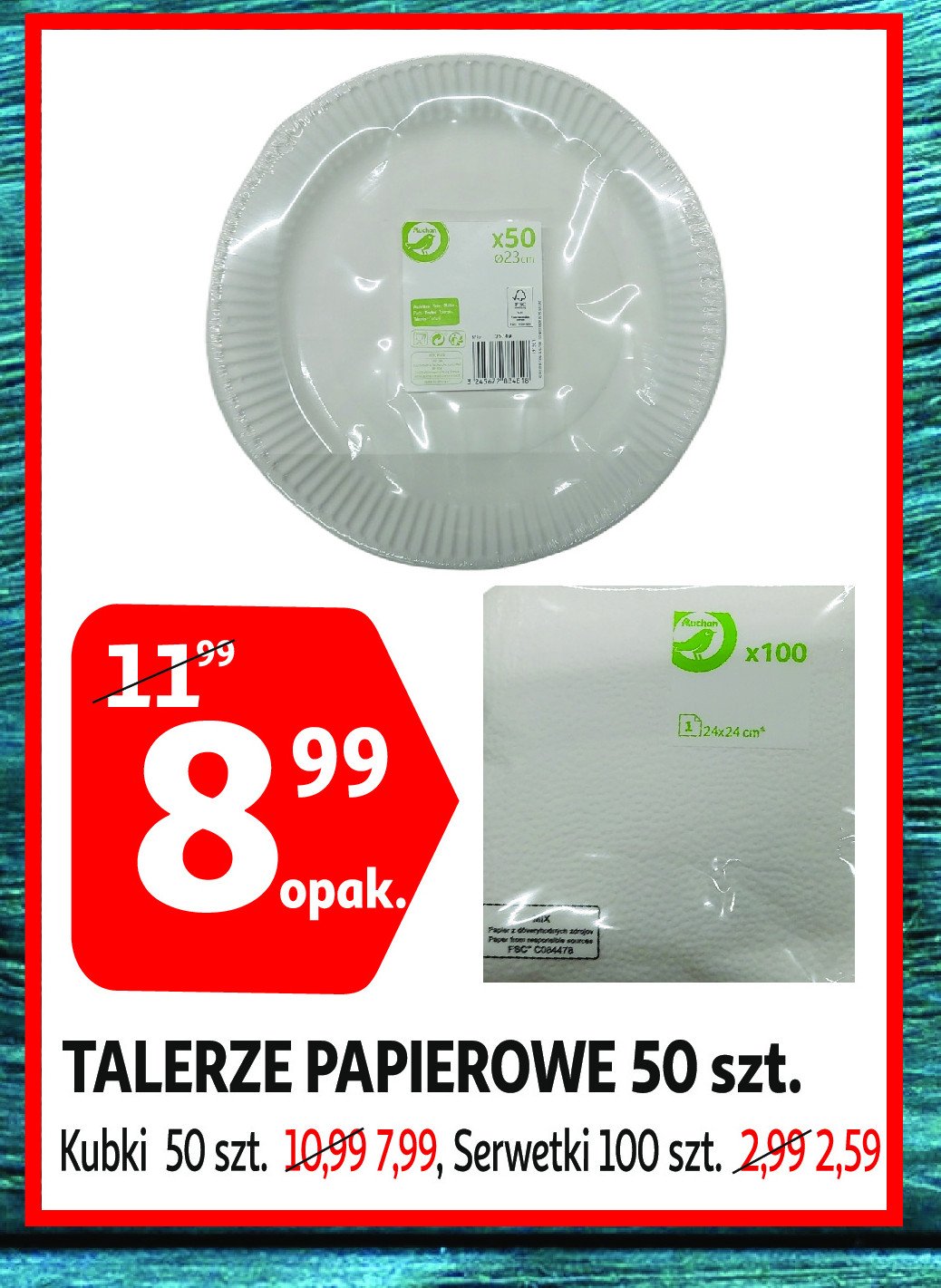 Talerze jednorazowe 23 cm Auchan na co dzień (logo zielone) promocja