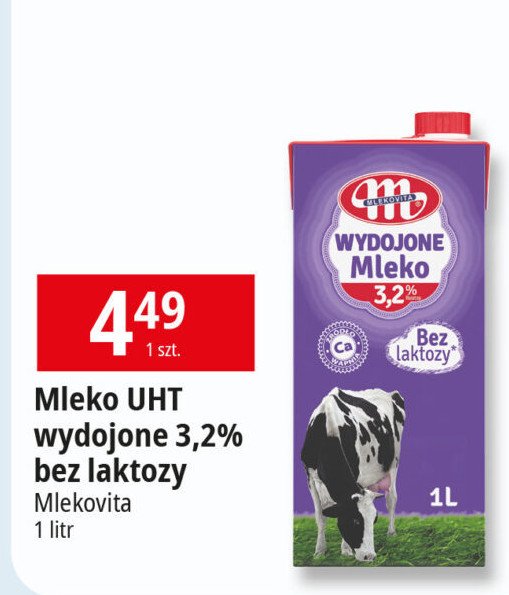 Mleko bez laktozy 3.2% Mlekovita wydojone promocja w Leclerc