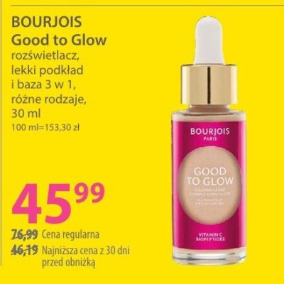 Rozświetlacz BOURJOIS Good to Glow lekki podkład i baza 3 w 1 promocja w Hebe