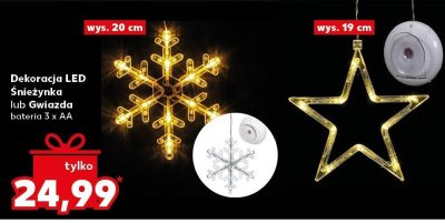 Dekoracja LED Śnieżynka lub Gwiazda bateria 3 x AA wys. 20 cm promocja w Kaufland