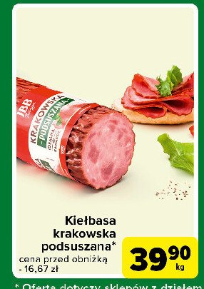 Kiełbasa krakowska podsuszana Jbb bałdyga promocja