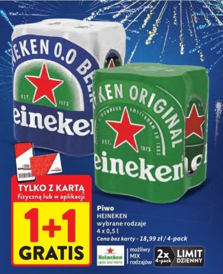 Piwo HEINEKEN wybrane rodzaje 4 x 0,5 l promocja w Intermarche