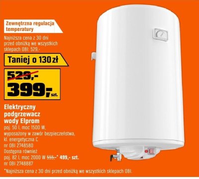 Elektryczny podgrzewacz wody Elprom promocja w OBI