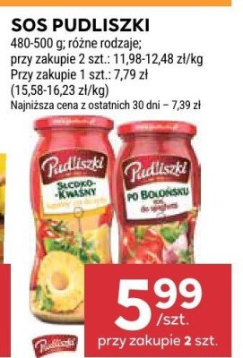 Sos Pudliszki 480-500 g, różne rodzaje promocja w Stokrotka