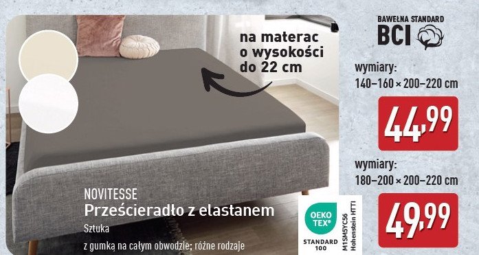 Prześcieradło z elastanem i gumką 140-160 x 200 cm Novitesse promocja w Aldi