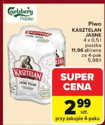 Piwo KASZTELAN JASNE promocja w Carrefour Market