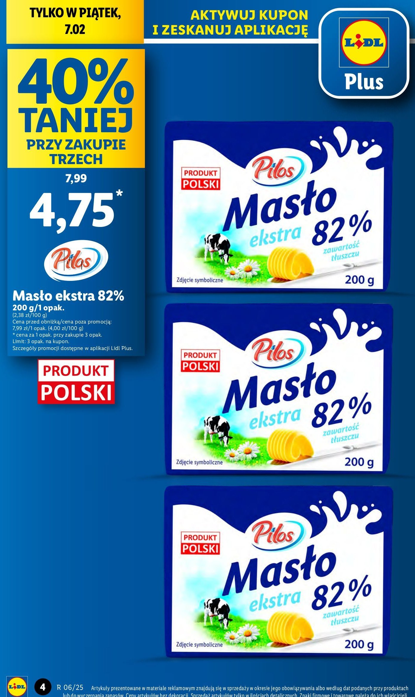 Masło ekstra bez laktozy 82% Pilos promocja