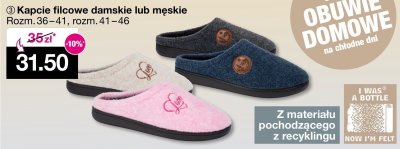 Kapcie filcowe damskie lub męskie promocja w Woolworth