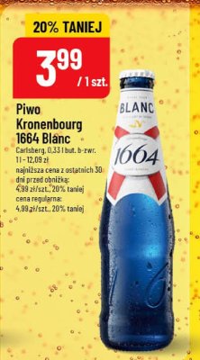 Piwo Kronenbourg 1664 Blanc Carlsberg 0,33 l but. b-zwr. promocja w POLOmarket