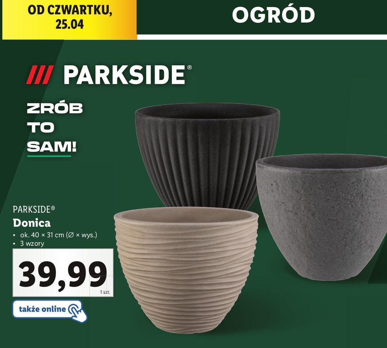 Donica 40 cm Parkside promocja