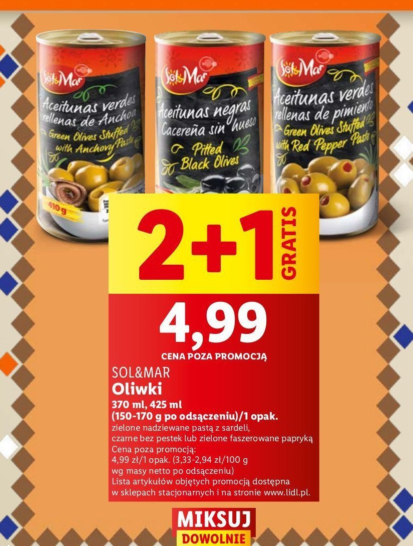 Oliwki zielone nadziewane papryką Sol&mar promocja