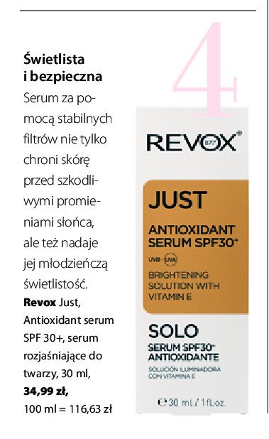 Serum do twarzy antioxidant spf30+ REVOX JUST promocja
