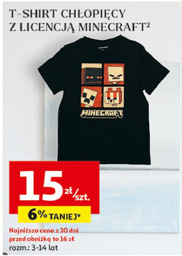 T-shirt chłopięcy minecraft 3-14 lat Auchan inextenso promocja