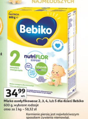 Mleko modyfikowane 2, 3, 4, lub 5 dla dzieci Bebiko 600 g wybrane rodzaje promocja w Auchan