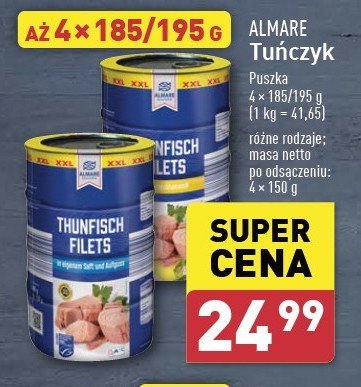 Tuńczyk kawałki w sosie własnym Almare seafood promocja w Aldi