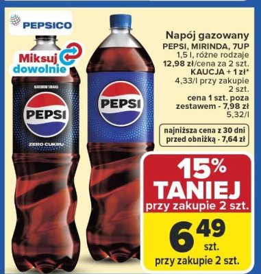 Napój gazowany 7up 2x1,5 l, różne rodzaje promocja w Carrefour Market