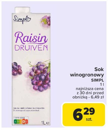 Sok winogronowy Simpl promocja w Carrefour Market