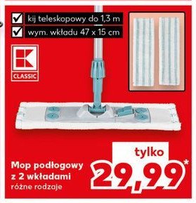 Mop płaski z kijem teleskopowym + 2 wkłady z mikrofibry K-classic promocja