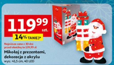 Mikołaj z prezentami, dekoracja z akrylu wys. 41.5 cm, 40 LED promocja w Auchan