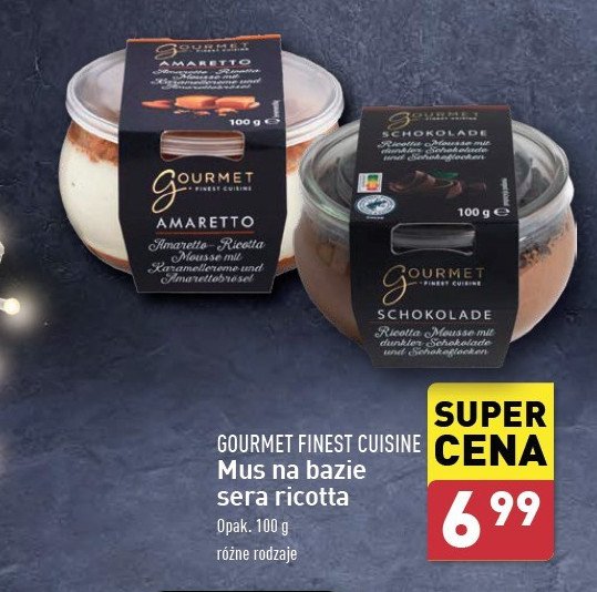 Mus na bazie sera ricotta czekoladowy Gourmet finest cuisine promocja w Aldi