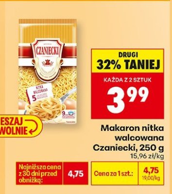 Makaron nitka walcowana Czaniecki, 250 g promocja w Biedronka